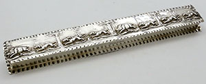 T H Hazelwood & Co long English antique silver pen box 1905 wildboar chase